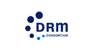DRM Consortium logo, a cluster of blue dots beside the wordmark